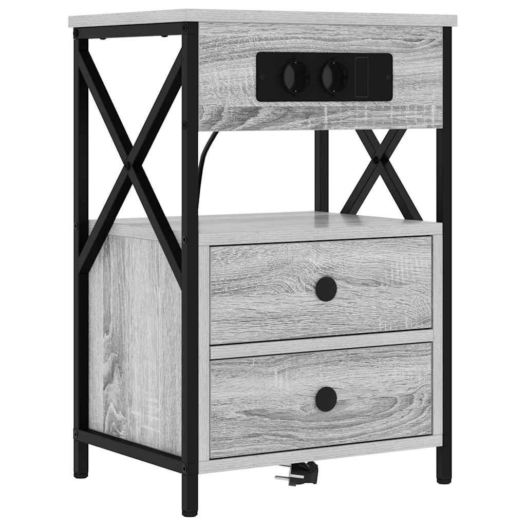 Nachttisch mit Ladestation 2 pcs Grau Sonoma 40 x 31 x 60 cm